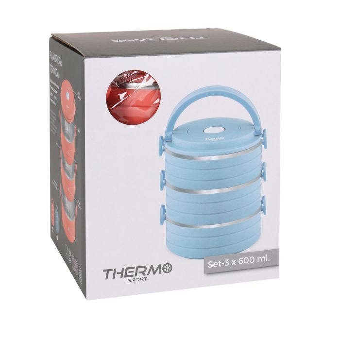 Thermosport Fiambrera Plástico Acero 0.6L - Dimensiones: 15.6 cm Ancho x 18 cm Alto x 15.3 cm Largo (6 Unidades)