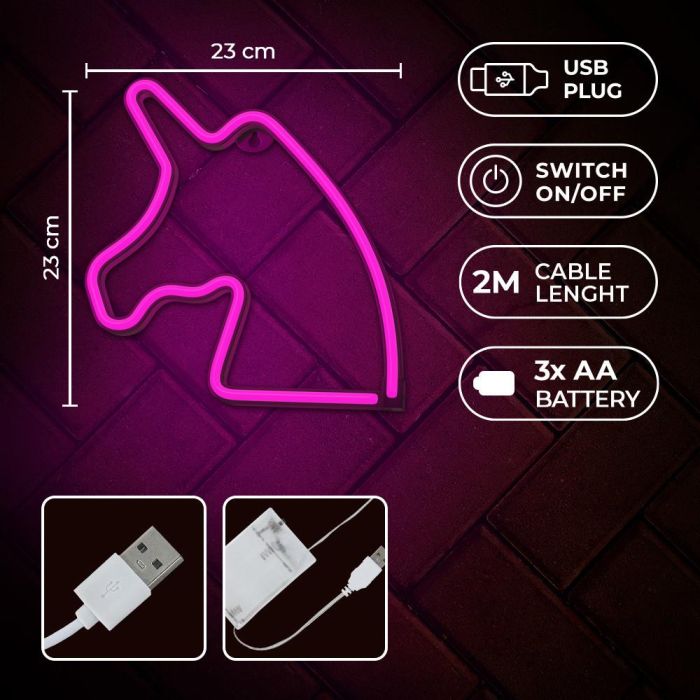 Forever Lampara Neon LED Unicornio Rosa - Iluminación Decorativa, Tecnología LED Eficiente, USB o Pilas AA, Ideal para Hogar o Negocios 3 Forever Lampara Neon LED Unicornio Rosa - Iluminación Decorativa, Tecnología LED Eficiente, USB o Pilas AA, Ideal para Hogar o Negocios 3