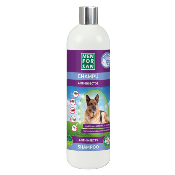 Men For San Champú Perros Anti-Insectos Natural: Margosa, Geraniol, Lavandino contra Pulgas, Garrapatas, Mosquitos 1 L