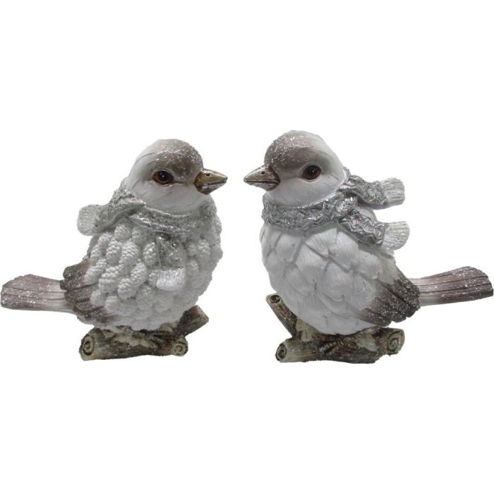 DKD Home Decor Figura Navideña Moderna de Resina Pájaro Blanco Gris, 7 x 12.5 x 13.5 cm (2 Unidades)