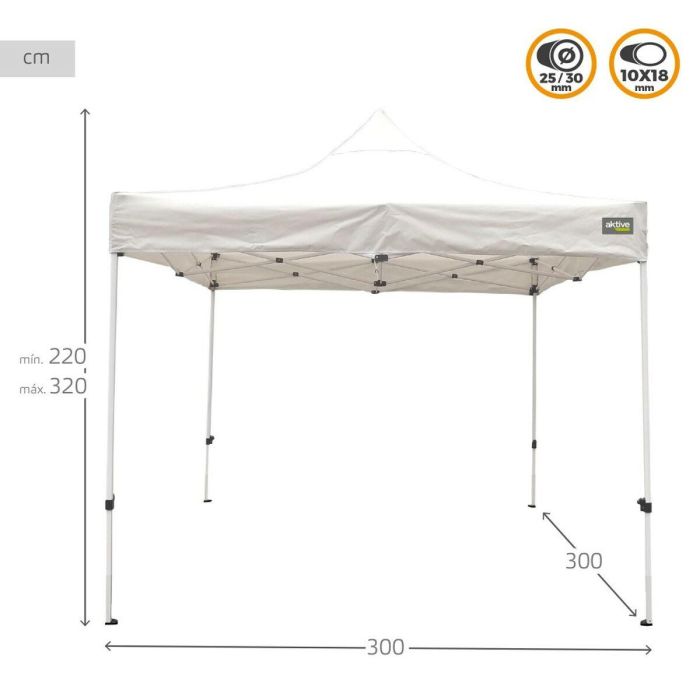 Cenador Aktive Plegable Altura ajustable Acero Poliéster 420D Oxford Blanco 300 x 320 x 300 cm 3