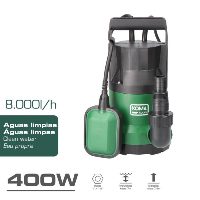 Koma Tools Bal-400 Bomba de Drenaje Aguas Limpias 400W Caudal 8.000 L/h Automática Sumergible 1