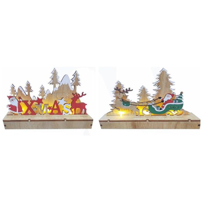 DKD Home Decor Decoración Luminosa Navidad Tradicional LED, MDF, Pilas AAA, Natural Verde, 5x17x22.5 cm (4 Unidades)