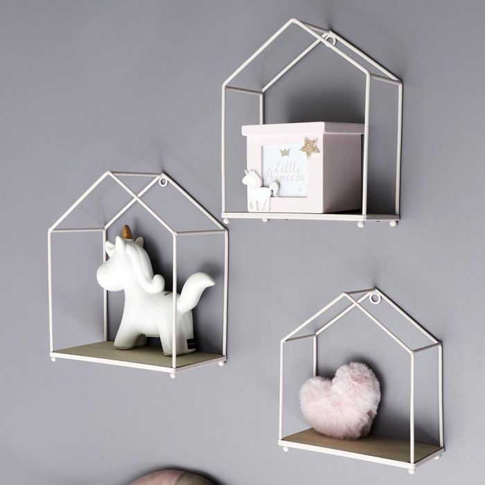 Home Deco Factory Juego de 3 Estantes Casa Rosa para Colgantes Rosa Metal y Madera 23x13x28 cm 1 Home Deco Factory Juego de 3 Estantes Casa Rosa para Colgantes Rosa Metal y Madera 23x13x28 cm 1