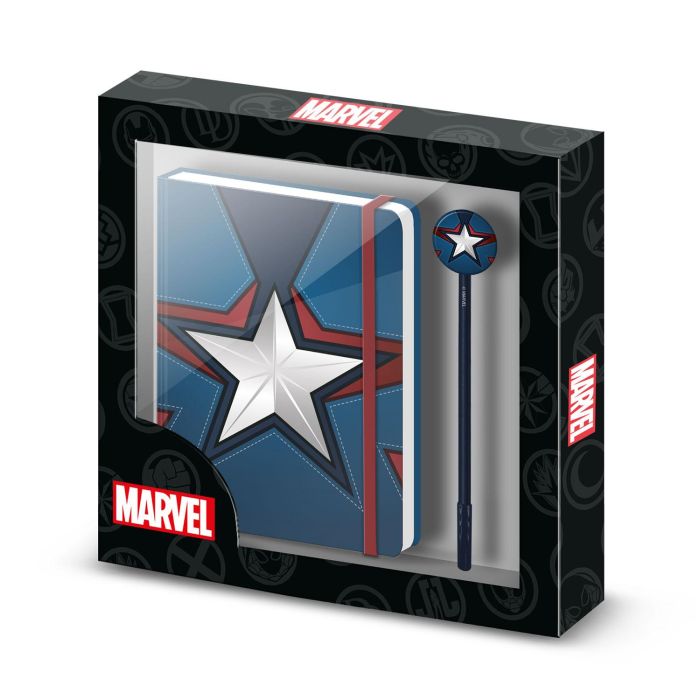 Caja Regalo con Diario y Bolígrafo Fashion Courage Marvel Capitán América Azul