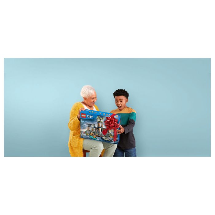 LEGO 60419 City Prisión de Policía de Aguas Profundas Juguete con Helicóptero Barco 7 Minifiguras Figura de Perro