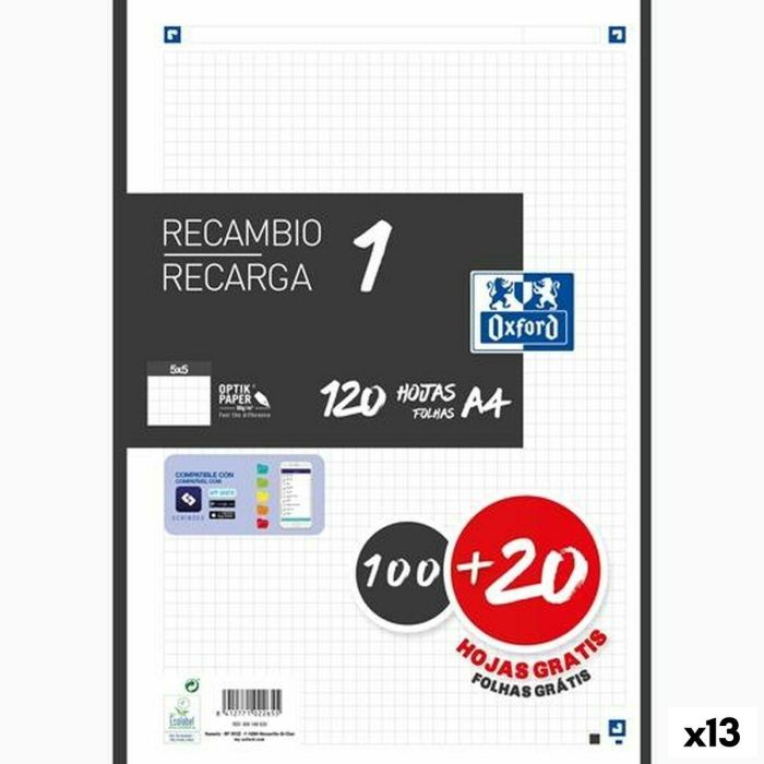 Hojas de cuadrícula Oxford Classic Negro A4 120 Hojas Recambio (13 Unidades) Hojas de cuadrícula Oxford Classic Negro A4 120 Hojas Recambio (13 Unidades)
