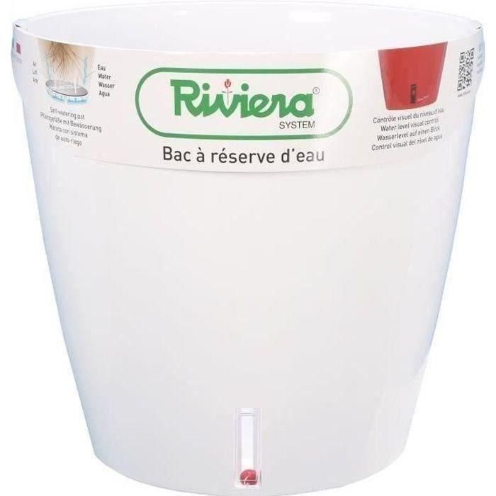 RIVIERA Eva Nueva maceta redonda de plástico - Ø 31 cm - 14,5 L - Blanco