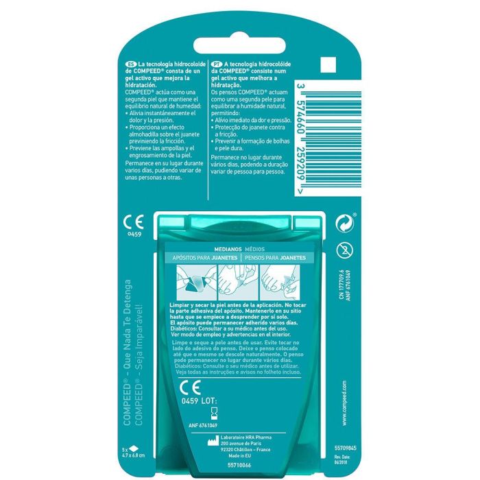 Compeed Apósitos para Juanetes Medianos, Alivio de Dolor y Presión, Protección contra Fricción, 5 Apósitos