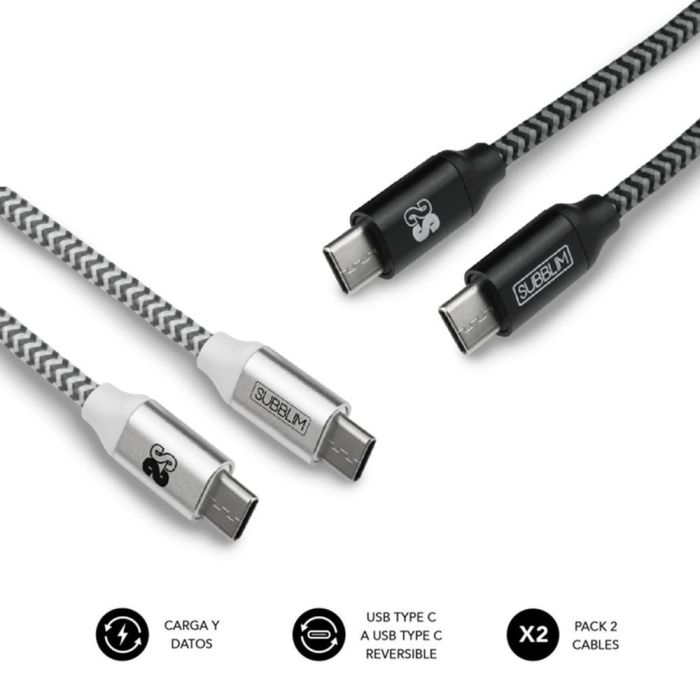 SUBBLIM 2X Premium Cable USB C to USB C Alu Black/Silver 0 SUBBLIM 2X Premium Cable USB C to USB C Alu Black/Silver 0