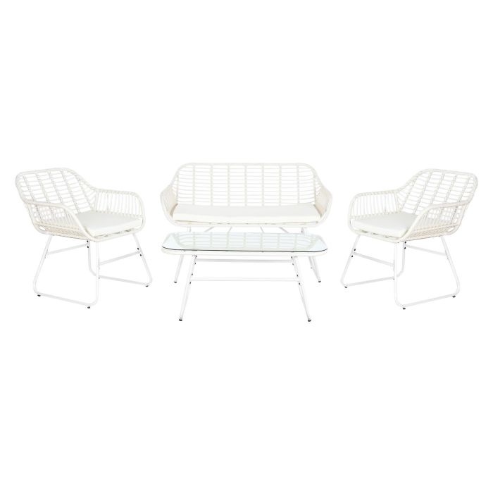 DKD Home Decor Sofá para Terraza y Jardín Blanco Ratán Sintético 74x84x124 cm Set de 4