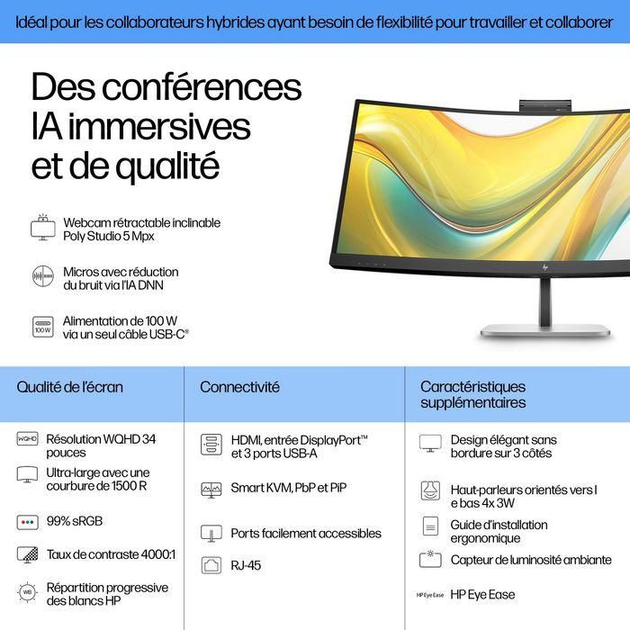 HP 534pm Monitor de Conferencias USB-C WQHD de 34 pulgadas Series 5 Pro con IA para Reuniones sin Distracciones y Pantalla Ultra Ancha 8