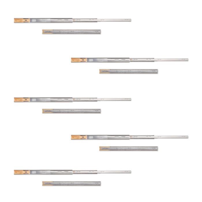 Emuca Lote de 5 juegos de guías para cajones, de bolas, altura 45mm, profundidad 550mm, extracción total, cierre suave, Cincado 0 Emuca Lote de 5 juegos de guías para cajones, de bolas, altura 45mm, profundidad 550mm, extracción total, cierre suave, Cincado 0