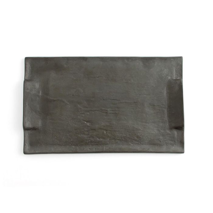 Quid Bandeja Rectangular Cerámica Mineral Gres 30x18 cm Negro 6 Unidades Texturizada Alta Resistencia Fabricada España Apta Lavavajillas y Microondas