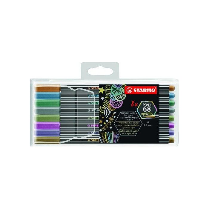 Stabilo Rotuladores Pen 68 Metallic - Surtidos Metálicos, Estuche de Plástico, 8 Unidades