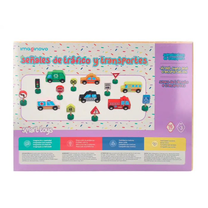 Imaginovo Juego Infantil de Madera Vehículos y Señales de Tráfico +3 Años 16 Piezas 30x22x4cm 8