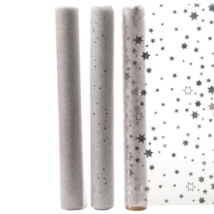 Decoris Camino de Mesa de Organza con Purpurina Transparente, 3 Modelos Surtidos, 200x35cm