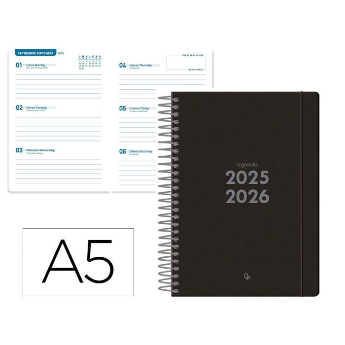 Agenda Escolar Liderpapel 25-26 Espiral Basic Negro Semana Vista A5 Bilingüe Papel Fsc 70 gr Agenda Escolar Liderpapel 25-26 Espiral Basic Negro Semana Vista A5 Bilingüe Papel Fsc 70 gr
