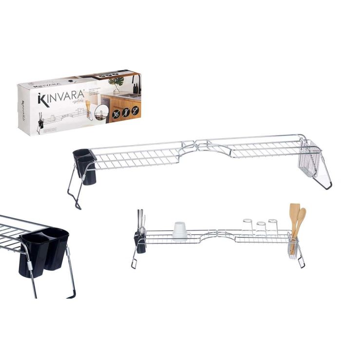 Soporte Fregadero Metal Doble Cubertero Kinvara 44x11x16 cm, Plata/Negro (4 Unidades) Soporte Fregadero Metal Doble Cubertero Kinvara 44x11x16 cm, Plata/Negro (4 Unidades)