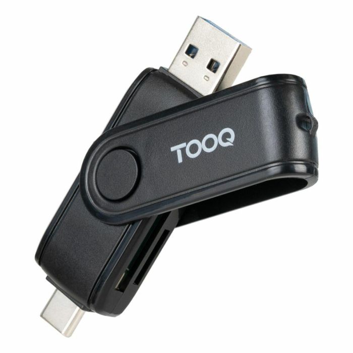 TooQ TQR-3003B Lector de tarjetas doble ranura SD/TF USB-C 2.0 y USB-A 3.0 hasta 5 Gbps Plug & Play Negro