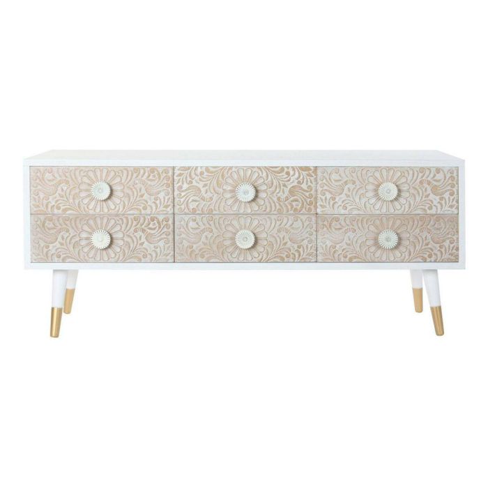 Mueble de TV DKD Home Decor 119 x 42 x 50 cm Abeto Dorado Blanco Marrón claro 1