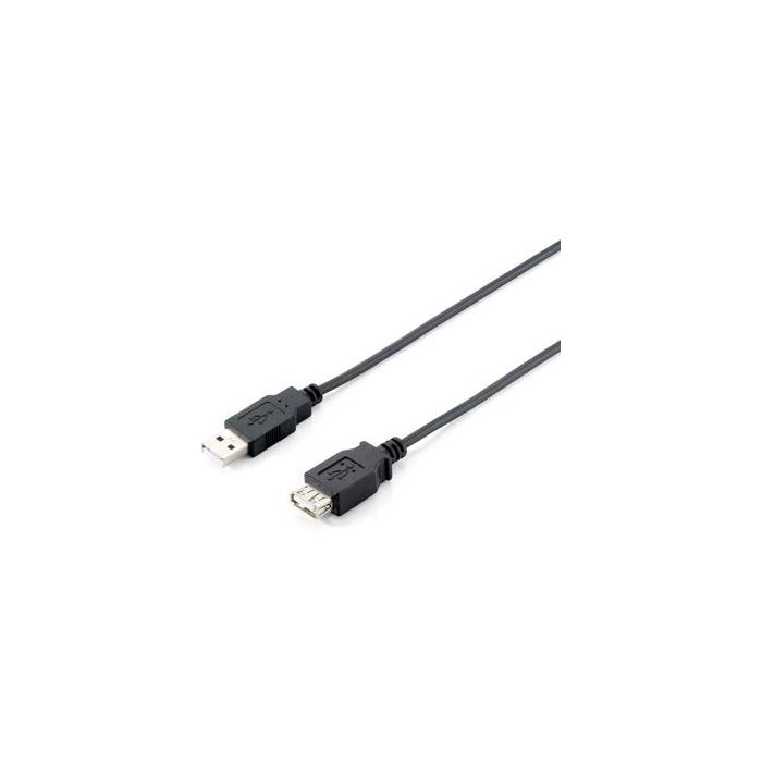 Equip Cable Alargador USB 2.0 Tipo A Macho a Hembra, Doble Blindado, Negro, Contacto Flash de Oro