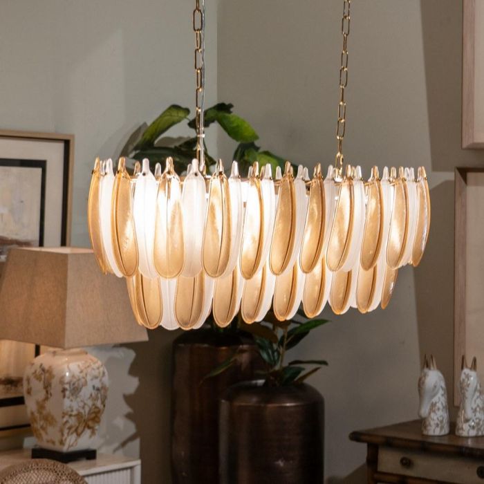 Lámpara Techo Plumas Champán Cristal 100 X 35 X 38 cm