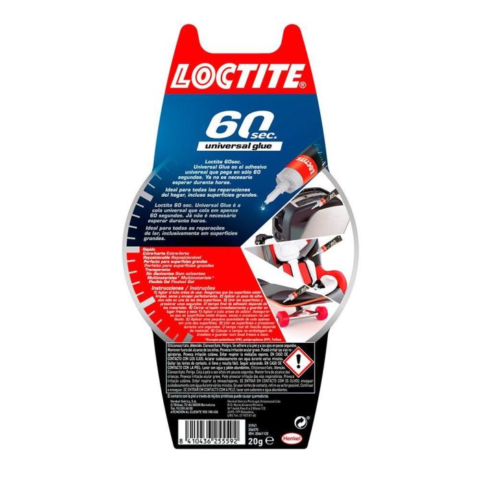 Loctite Universal glue 60 seg. Super glue Adhesivo Instantáneo Gel Transparente Multimateriales Extra Fuerte Rápido 20 g 1