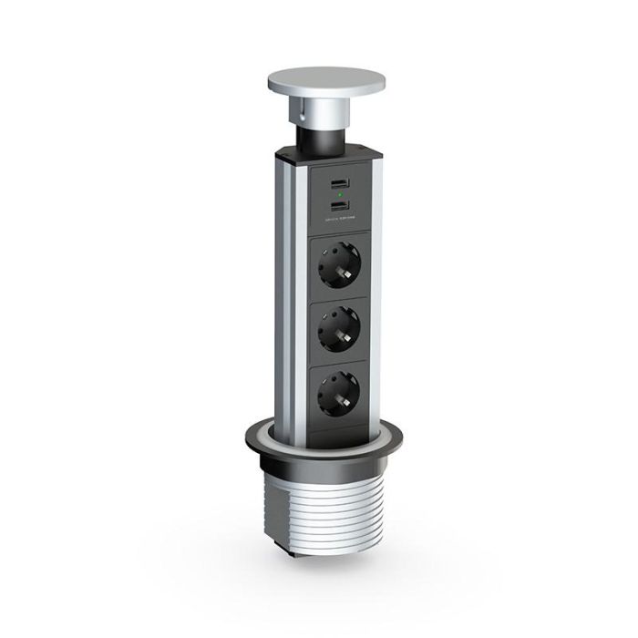 Complementos Organita Sacyr Torre Telescópica Multienchufe 3 Tomas Schuko + 2 USB, 3500W, Ø80mm, Aluminio Plata Mate IP20 0 Complementos Organita Sacyr Torre Telescópica Multienchufe 3 Tomas Schuko + 2 USB, 3500W, Ø80mm, Aluminio Plata Mate IP20 0