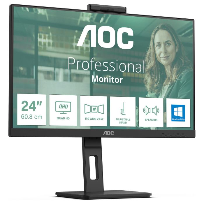 AOC 24P3CW Monitor IPS 23.8 pulgadas Full HD (1920x1080) 100Hz 4ms, USB-C con Carga 65W, Webcam 5MP, Altavoces, Negro