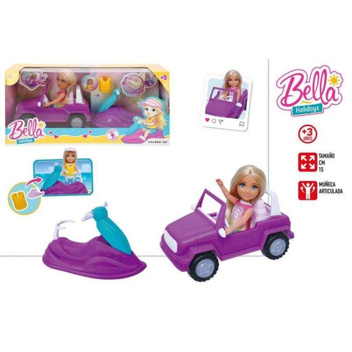 Muñeca articulada bella holidays 15 cm coh coche y moto agua. 1