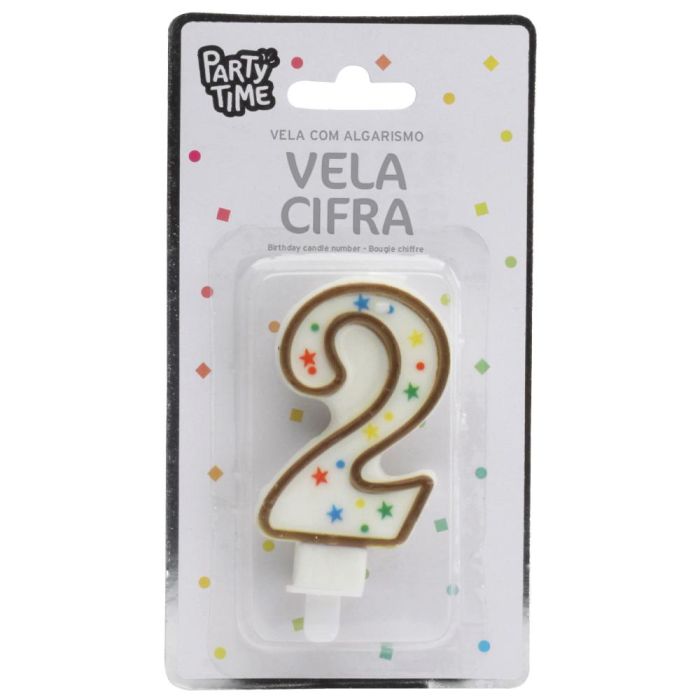 Vela Aniversario 2 Party Time 9,5 cm 1 Vela Aniversario 2 Party Time 9,5 cm 1