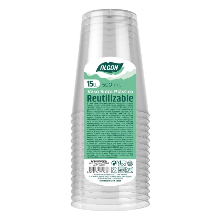 Algon Set 15 Vasos Sidra PP 500 ml 9 x 9 x 12.5 cm (20 Unidades)