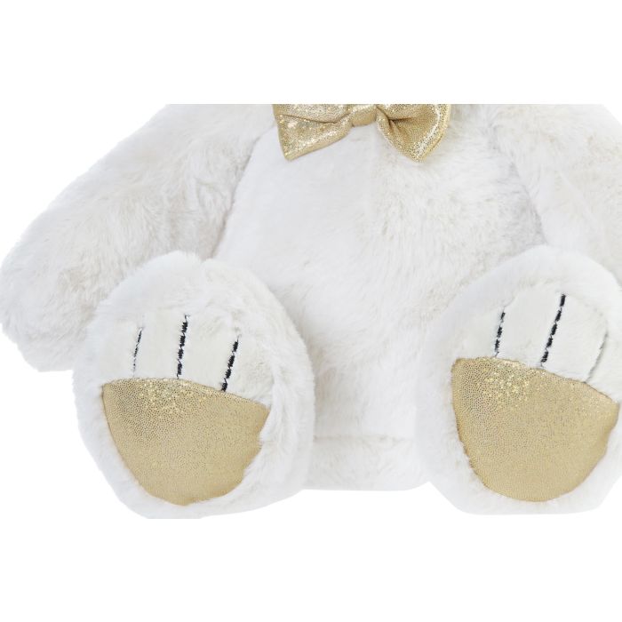 DKD Home Decor Peluche Osito de Poliéster Blanco Dorado con Pajarita para Niños, Decoración Infantil 30x36x30 cm 1