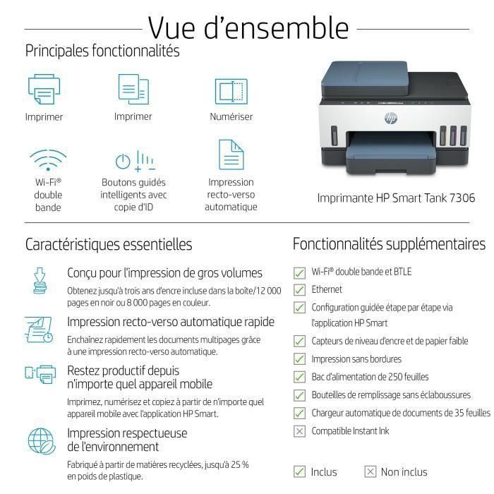 HP AUC0195908302520 Impresora multifunción a color Smart Tank 7306 con tanque de tinta 4