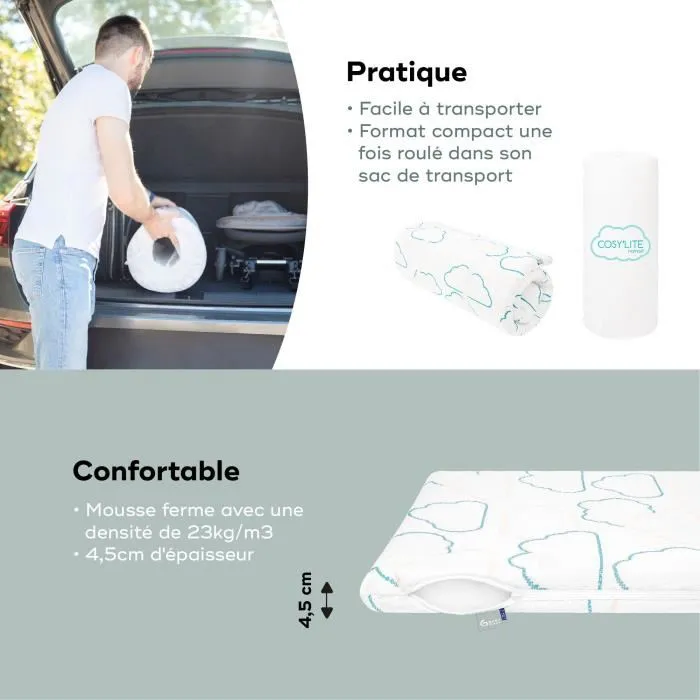 Babymoov Colchón Cosy'Lite Nomad 60x120cm - Certificado Oeko-Tex, Material Reciclado, Funda Lavable 3