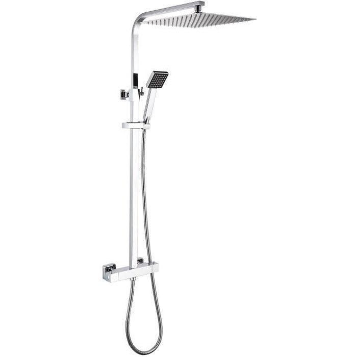 Oceanic Columna de Ducha Mezclador Termostático - Cabezal Cuadrado 30x30 cm Extraplano - Altura Regulable - Ducha de Mano - Cromo Oceanic Columna de Ducha Mezclador Termostático - Cabezal Cuadrado 30x30 cm Extraplano - Altura Regulable - Ducha de Mano - Cromo