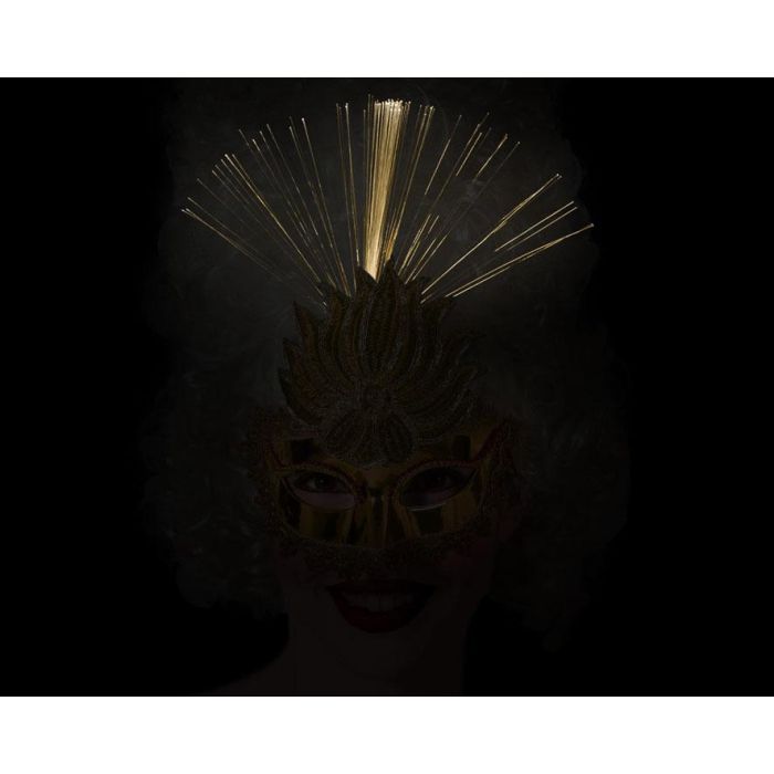 Máscara Veneciana Antifaz Dorado Brillante con Plumas para Fiestas de Lujo y Galas 1