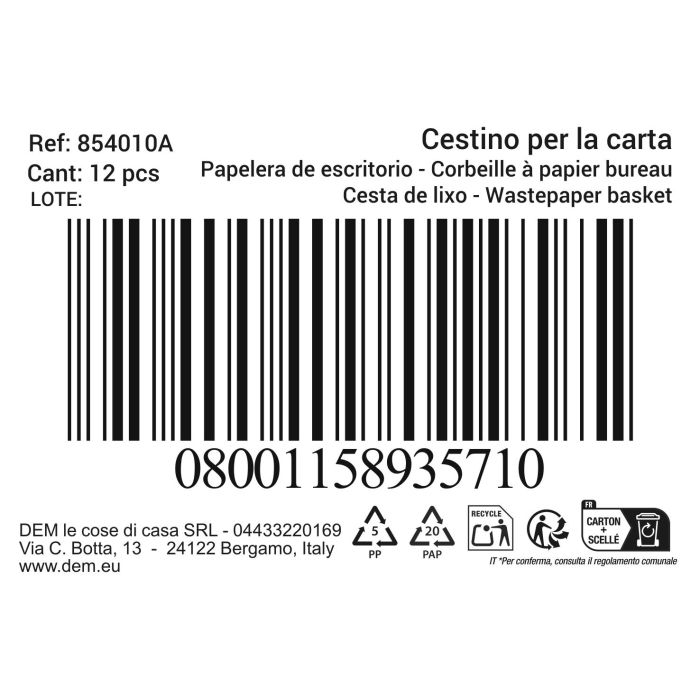 Papelera De Escritorio Fun Blanca (12 Unidades) 1 Papelera De Escritorio Fun Blanca (12 Unidades) 1