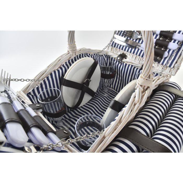 Cesta Picnic DKD Home Decor Blanco Azul 40 x 42 x 40 cm Set de 25 1