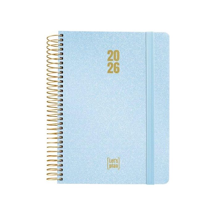 Agenda Anual (2026) Grafoplas Metallic Espiral Tapa Extradura Con Goma A5 210X150 D/P Azul Pastel