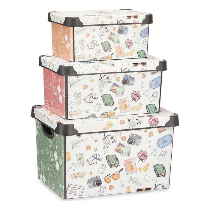 Kipit Set 3 Cajas de Plástico Memories, 39x29x23.5 cm, 35x23.5x16.5 cm, 29x19x13.5 cm