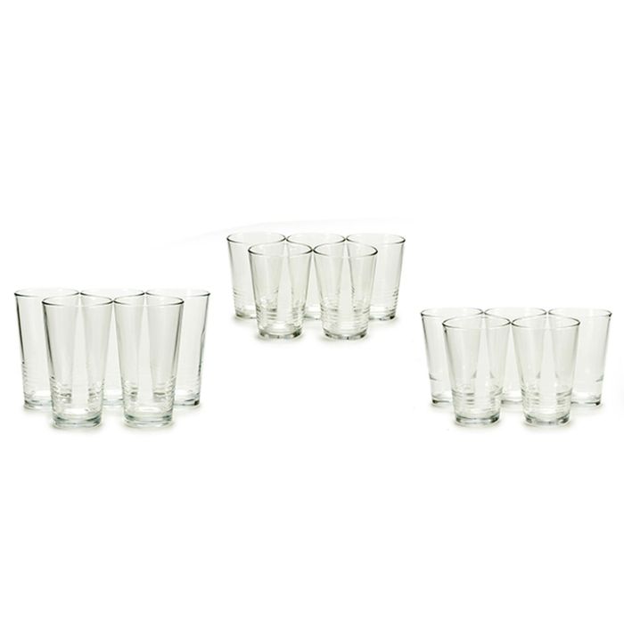 Set 18 Vasos Lineas Vivalto - Vidrio Transparente, 230 ml, 340 ml, 510 ml (3 Unidades) 2 Set 18 Vasos Lineas Vivalto - Vidrio Transparente, 230 ml, 340 ml, 510 ml (3 Unidades) 2