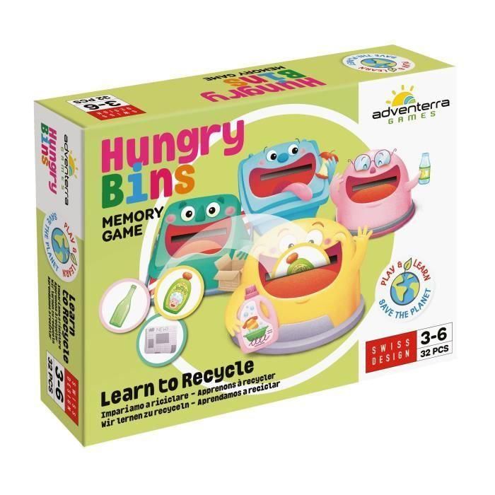 Adventerra GEO7640179640442 Juego Educativo Contenedores del Hambre para Aprender Clasificación Selectiva de Residuos por Colores