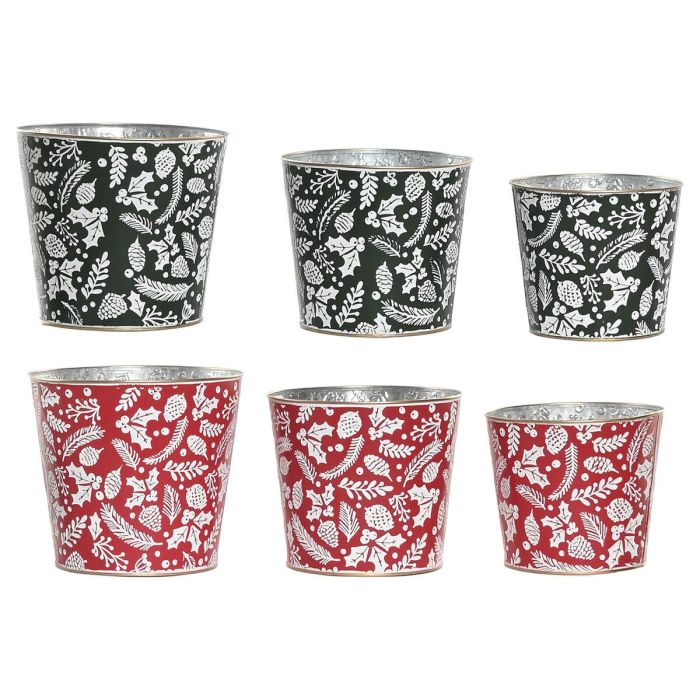 DKD Home Decor Caja para Decoración de Navidad Tradicional de Metal Verde y Rojo, Set de 2 Unidades, Medidas 21x21x19 cm