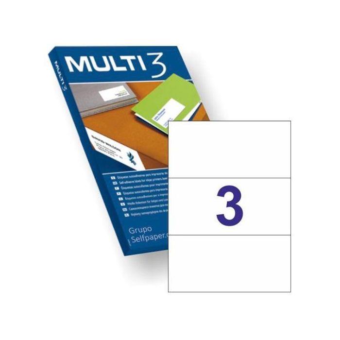 Multi-3 Etiquetas Adhesivas 210x99 mm Inkjet-Láser C-Rectos 3 X 100H Blanco Multi-3 Etiquetas Adhesivas 210x99 mm Inkjet-Láser C-Rectos 3 X 100H Blanco