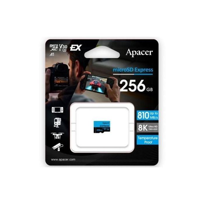 Apacer AP256GMCEXG3X17-RA Tarjeta Memoria 256GB microSD Express 810/700 MB/s UHS-I Clase 10 para 8K y Switch 2