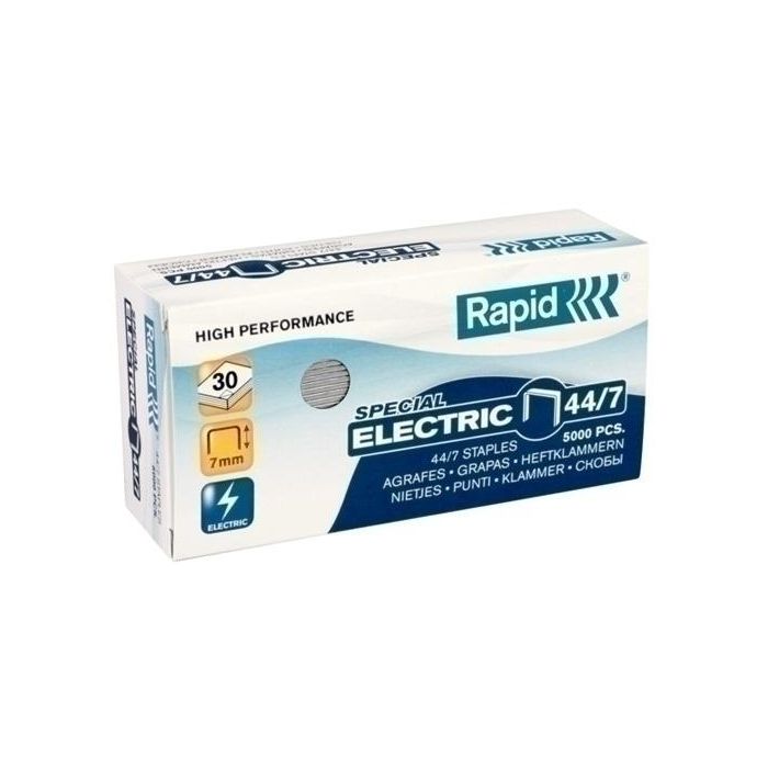 Rapid Grapas Strong Electric 44-7, galvanizadas, Caja de 5000, para modelos 100E, 105E, 106E