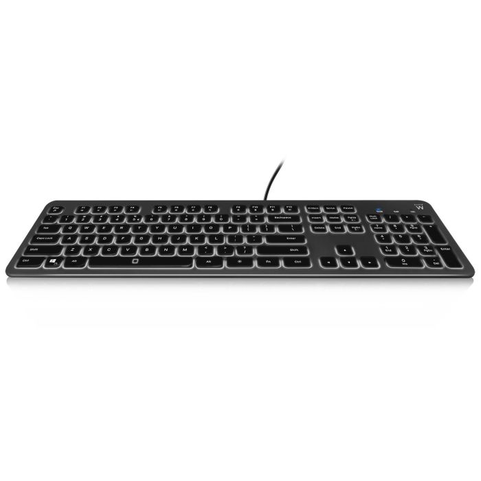 Ewent Teclado USB Multimedia EW3269 con Retroiluminación Ajustable, Teclas Silenciosas y 12 Teclas Multimedia