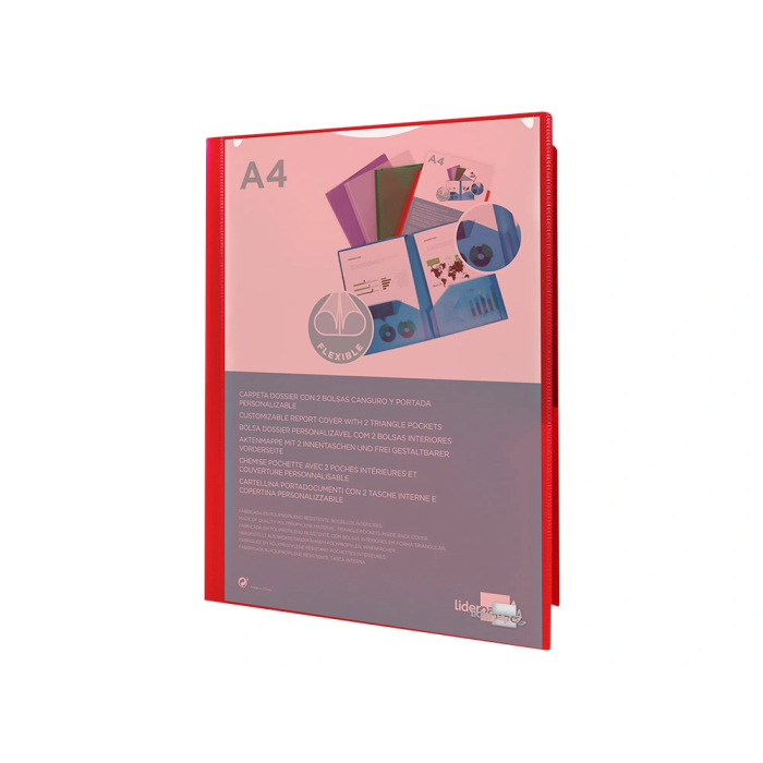 Liderpapel 45680 Carpeta Dossier Dos Bolsas Canguro Polipropileno DIN A4 Roja 2
